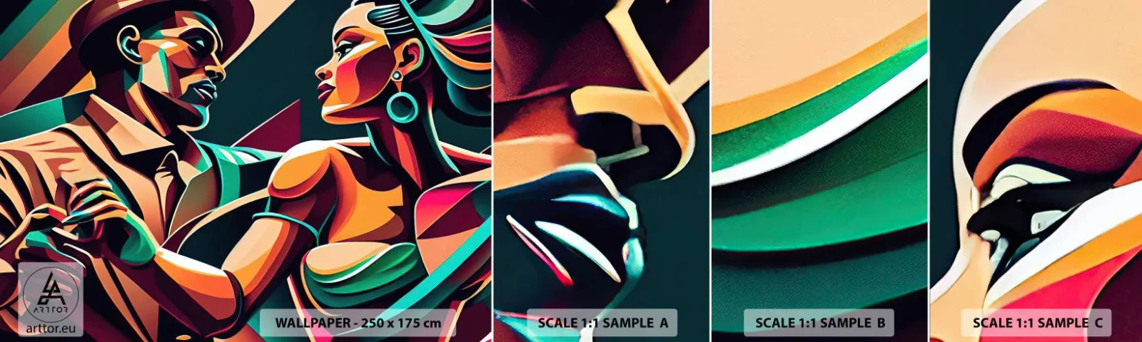 Campione di Fotomurale Adesivo Deluxe Sticker - Al ritmo del cuore - Cubismo, Coppia, Danza - 100x30 cm