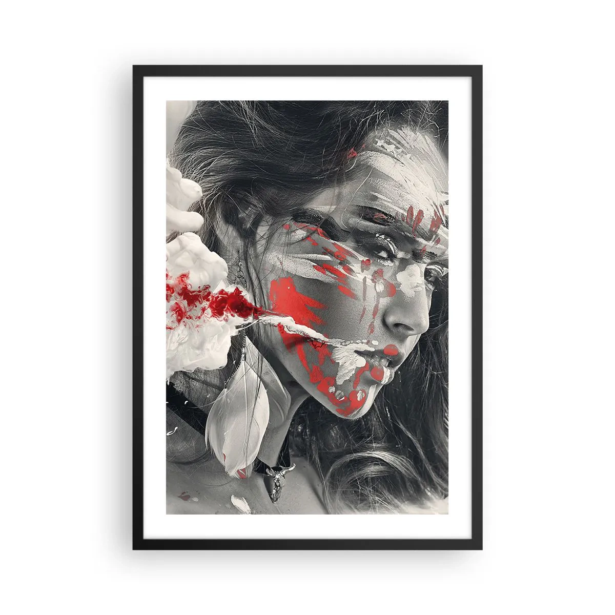 Poster in cornice nera - Ritratto artistico con accento rosso - 50x70cm - Nei vapori dell'assurdo - Decorazione murale moderna per soggiorno e camera da letto ARTTOR