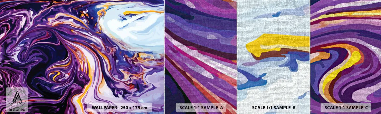 Campione di Fotomurale Premium Canvas - Curvatura dello spazio in viola - Astrazione, Pezzo, Modello moderno - 100x30 cm