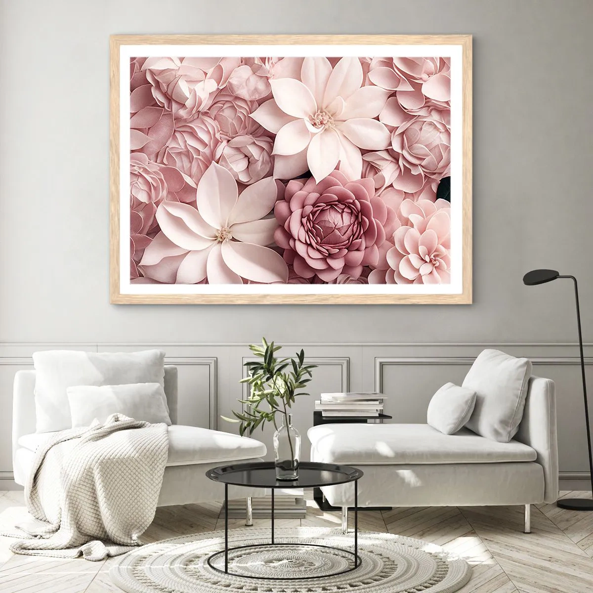 Poster in cornice rovere chiaro - Nei petali di rosa - 100x70 cm