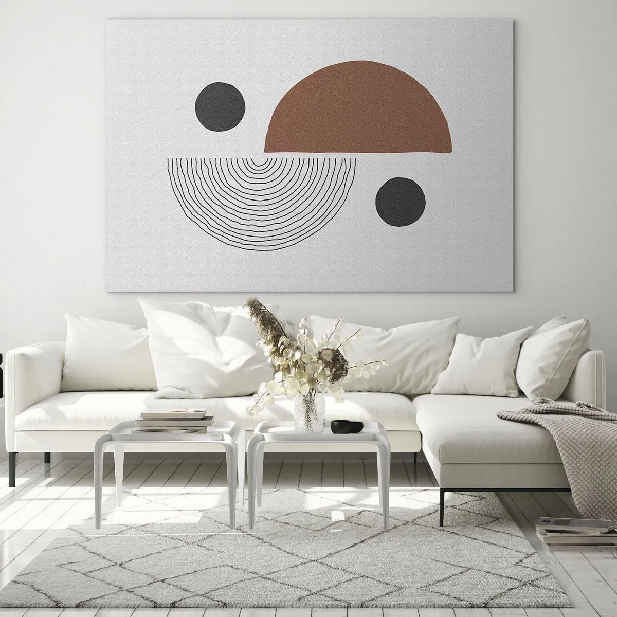 Quadro su vetro - Figure geometriche su sfondo chiaro in stile astratto - 70x50cm - La perfezione del cerchio - Decorazione murale moderna per soggiorno e camera da letto ARTTOR