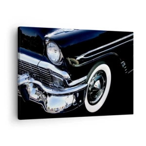 Quadro su tela - Stampe su Tela - Primo piano del faro e del parafango di un'auto classica nera - 70x50cm - Classicità in argento, nero e bianco - Decorazione murale moderna per soggiorno e camera da letto ARTTOR