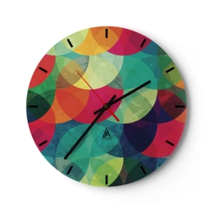 Orologio da parete - Orologio in Vetro - Cerchi multicolori sovrapposti in una composizione geometrica - 30x30cm - Ascensione arcobaleno - Decorazione murale moderna per soggiorno, cucina e camera da letto ARTTOR