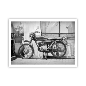 Poster - Foto in bianco e nero di una motocicletta classica - 100x70cm - La classicità sopra a tutto - Decorazione murale moderna per soggiorno e camera da letto ARTTOR