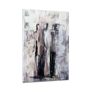 Quadro su vetro - Sagome astratte di figure su uno sfondo di vernice strutturata - 50x70cm - Triade misteriosa - Decorazione murale moderna per soggiorno e camera da letto ARTTOR