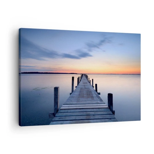 Quadro su tela - Stampe su Tela - Molo di legno sul lago al tramonto - 70x50cm - La calma di un dolce tramonto - Decorazione murale moderna per soggiorno e camera da letto ARTTOR