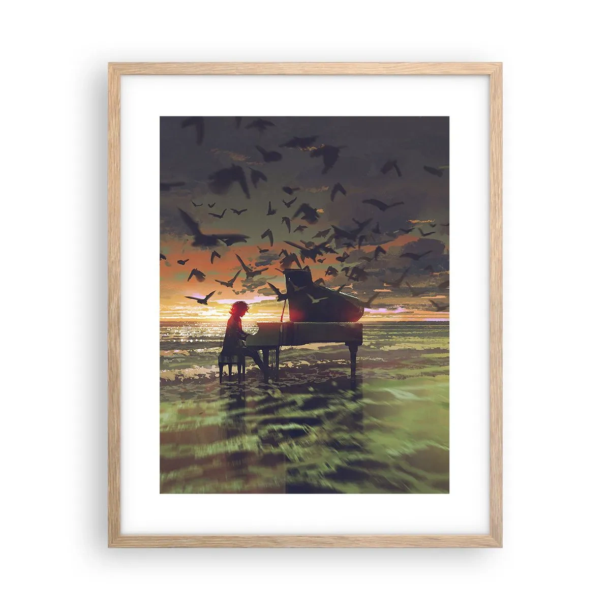 Poster in cornice rovere chiaro - Concerto per pianoforte e onde - 40x50 cm