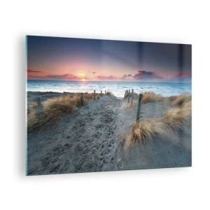 Quadro su vetro - Sentiero tra le dune che porta al mare al tramonto - 70x50cm - Hai versato un arcobaleno di luce radiosa... - Decorazione murale moderna per soggiorno e camera da letto ARTTOR