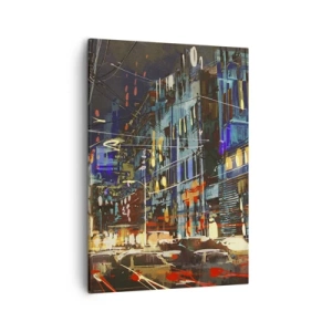 Quadro su tela - Stampe su Tela - Scena notturna della città con luci al neon - 50x70cm - Frastuono serale della strada - Decorazione murale moderna per soggiorno e camera da letto ARTTOR
