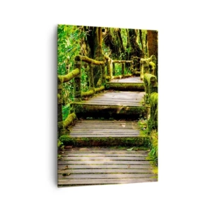 Quadro su tela - Stampe su Tela - Un ponte di legno ricoperto di muschio in una foresta pluviale tropicale - 70x100cm - Un corridoio nel verde - Decorazione murale moderna per soggiorno e camera da letto ARTTOR