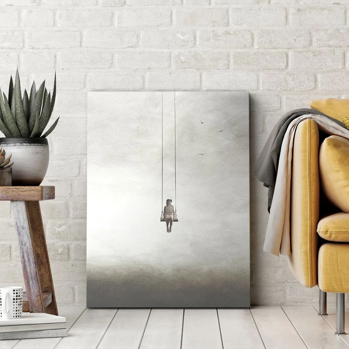 Quadro su tela - Stampe su Tela - Una figura su un'altalena sospesa nello spazio - 50x70cm - Il bambino che è in noi - Decorazione murale moderna per soggiorno e camera da letto ARTTOR