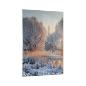 Quadro su vetro - Paesaggio invernale con alberi innevati e tramonto - 70x100cm - Tutto brilla al sole nel cristallo - Decorazione murale moderna per soggiorno e camera da letto ARTTOR