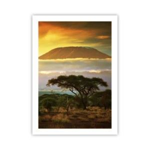 Poster - Kilimanjaro al tramonto nella savana africana - 50x70cm - Il sogno del viaggiatore - Decorazione murale moderna per soggiorno e camera da letto ARTTOR