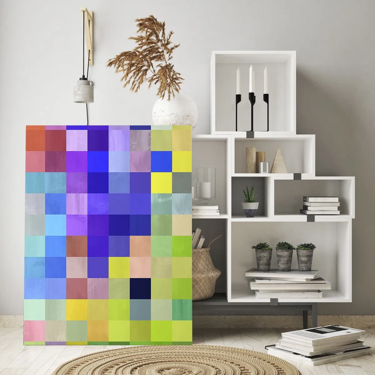 Quadro su vetro - Un mosaico colorato di quadrati di vari colori - 80x120cm - Ognuno diverso, tutti uguali - Decorazione murale moderna per soggiorno e camera da letto ARTTOR