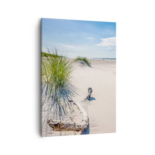 Quadro su tela - Stampe su Tela - Una spiaggia baltica con sabbia, erba e un cielo azzurro calmo - 50x70cm - La più bella? Quella del baltico - Decorazione murale moderna per soggiorno e camera da letto ARTTOR