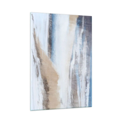 Quadro su vetro - Una delicata astrazione nei toni freddi del beige e del blu. - 50x70cm - Composizione invernale - Decorazione murale moderna per soggiorno e camera da letto ARTTOR