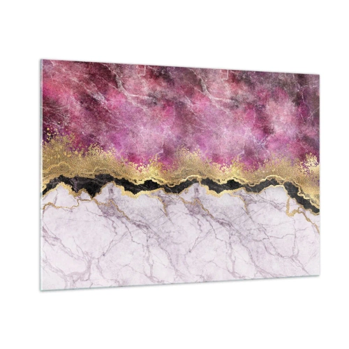 Quadro su vetro - Composizione astratta in marmo con accenti dorati e viola - 100x70cm - Sul confine - Decorazione murale moderna per soggiorno e camera da letto ARTTOR