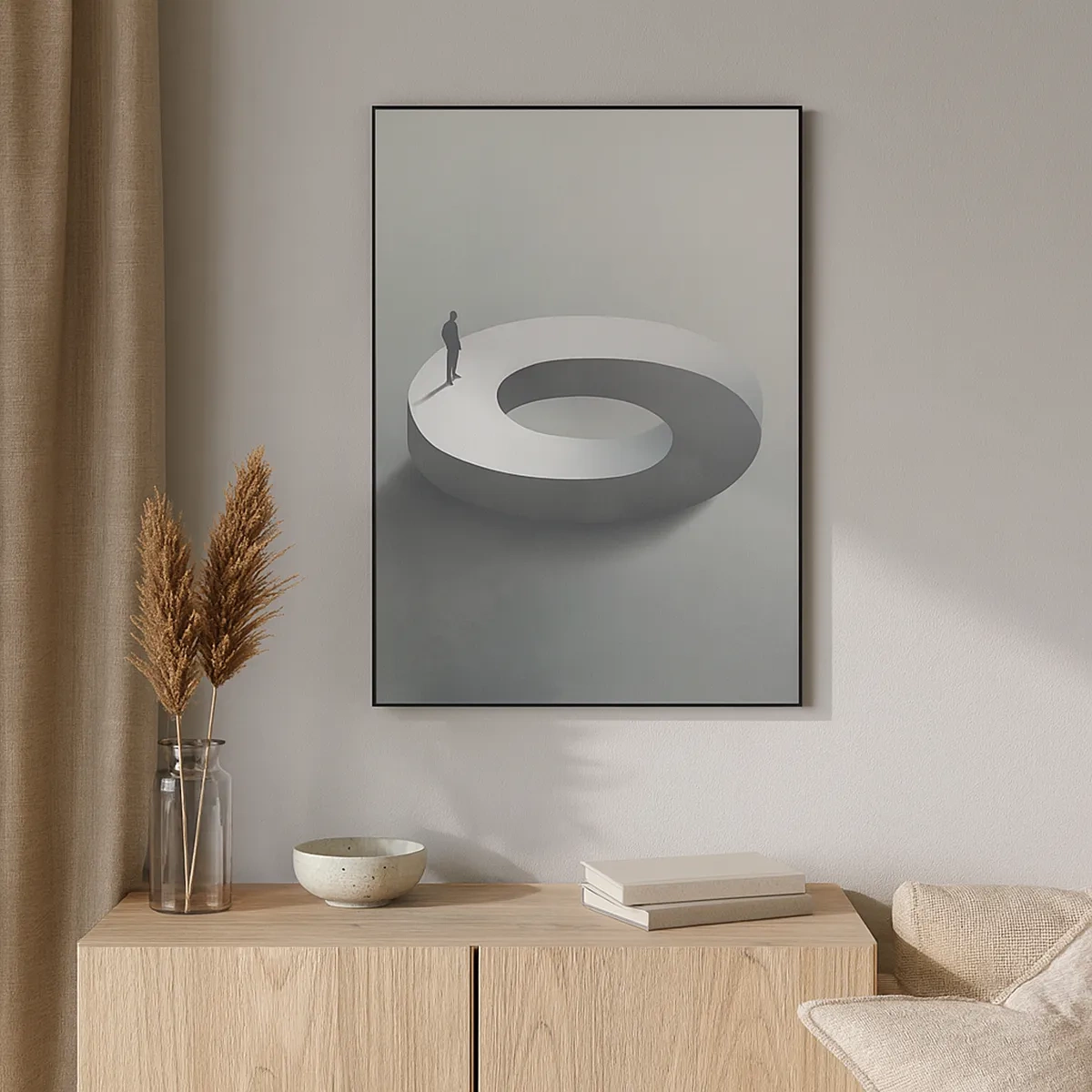 Quadro su tela - Stampe su Tela - Un uomo su una struttura grigia e astratta - 50x70cm - Prova a cavartela - Decorazione murale moderna per soggiorno e camera da letto ARTTOR