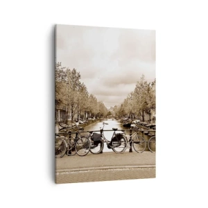 Quadro su tela - Stampe su Tela - Ponte ciclabile sul canale in seppia - 50x70cm - Atmosfera olandese - Decorazione murale moderna per soggiorno e camera da letto ARTTOR