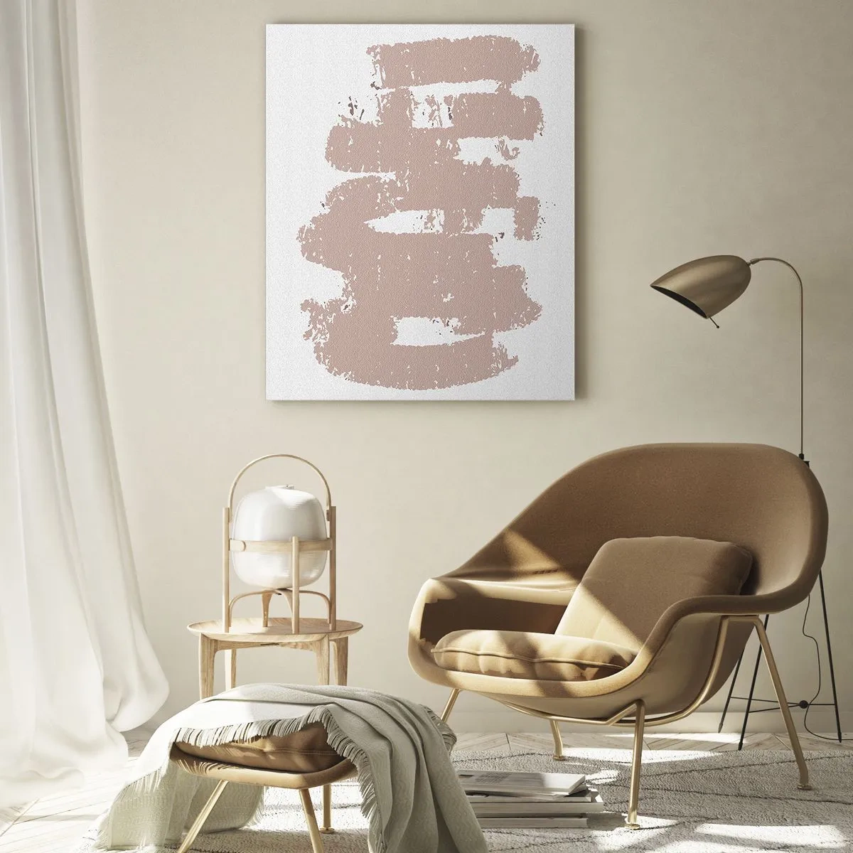 Quadro su vetro - Forme rosa tenui su uno sfondo chiaro - 80x120cm - Astrazione in un rosa mite - Decorazione murale moderna per soggiorno e camera da letto ARTTOR