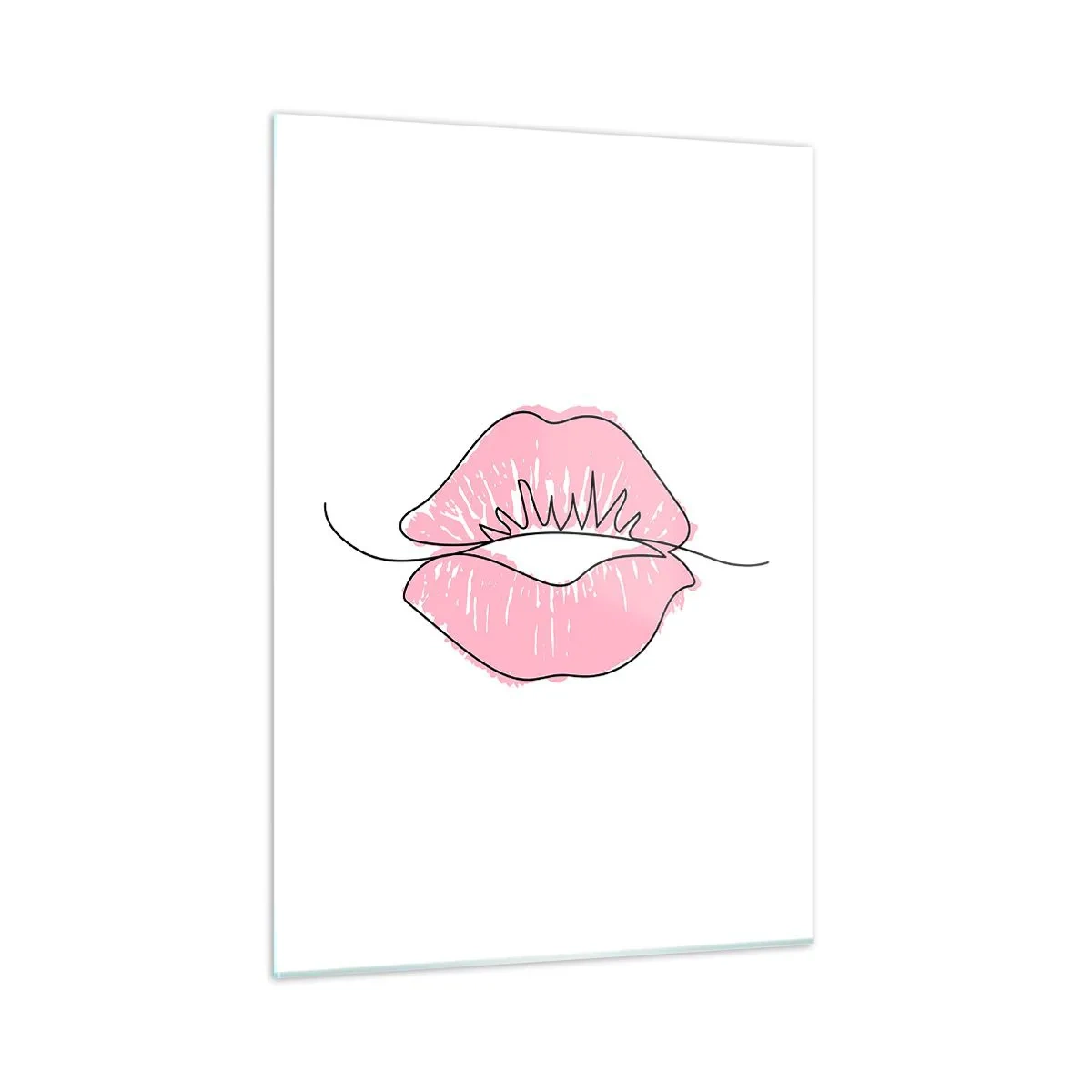 Quadro su vetro - Immagine astratta di labbra in tonalità di rosa e nero - 50x70cm - Pronti al bacio? - Decorazione murale moderna per soggiorno e camera da letto ARTTOR