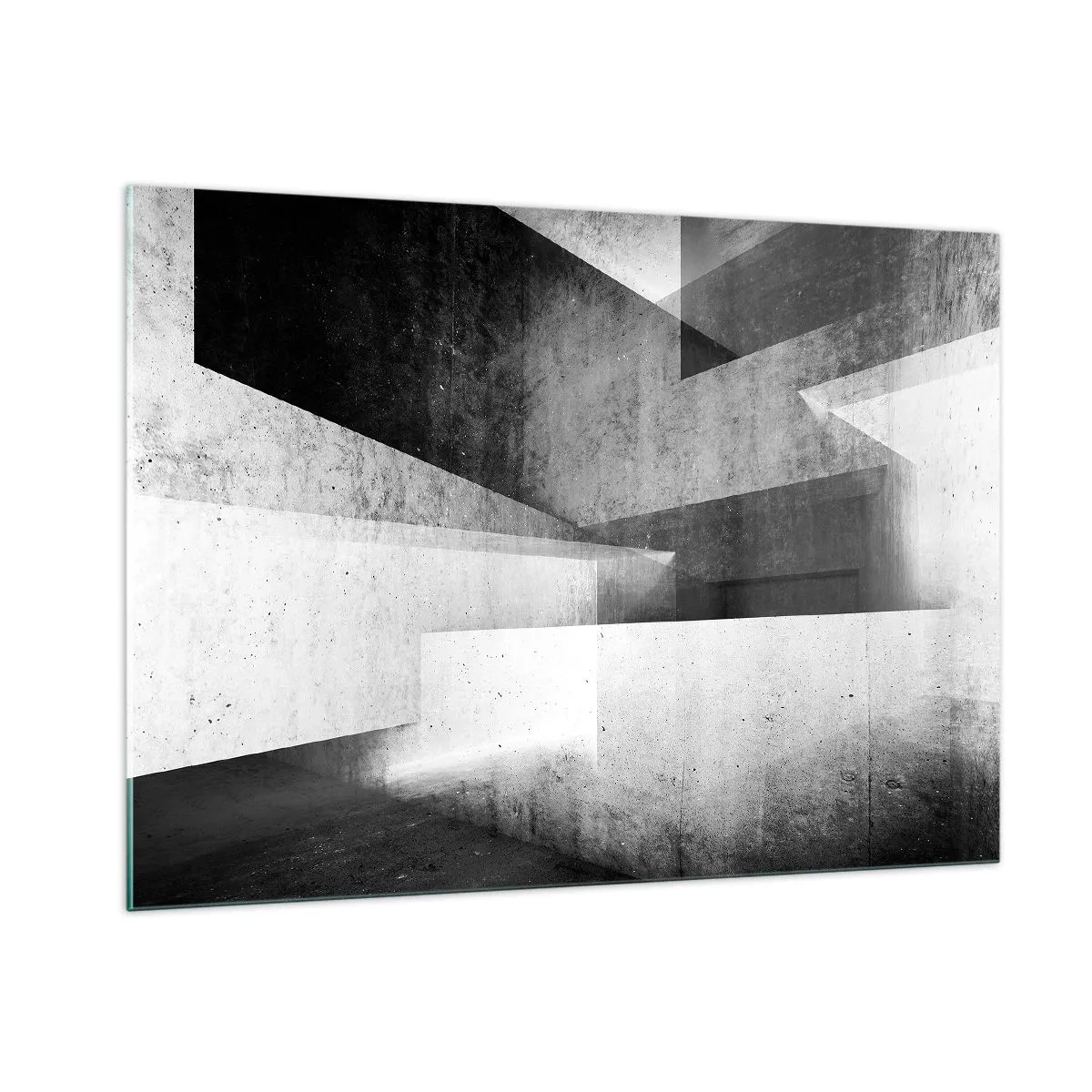 Quadro su vetro - Forme geometriche in cemento nei toni del bianco e del nero - 100x70cm - La struttura dello spazio - Decorazione murale moderna per soggiorno e camera da letto ARTTOR