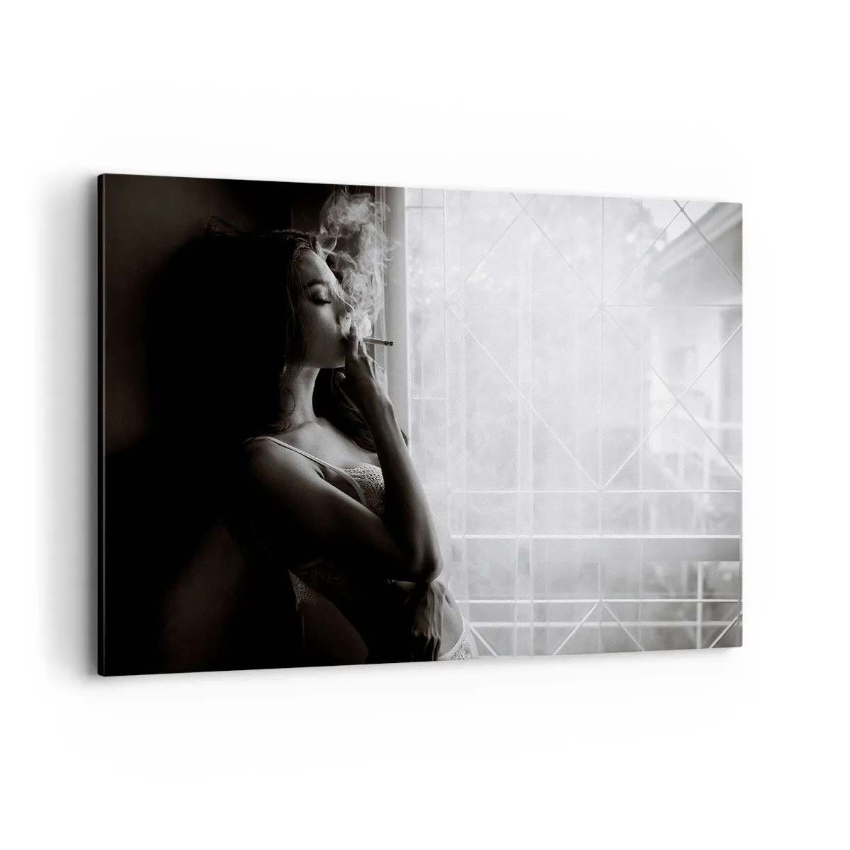 Quadro su tela - Stampe su Tela - Una donna in posa sensuale in una fotografia in bianco e nero - 120x80cm - Attimo sensuale - Decorazione murale moderna per soggiorno e camera da letto ARTTOR