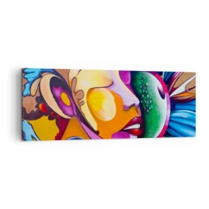 Quadro su tela - Stampe su Tela - Un'astrazione colorata con un motivo facciale in una composizione dinamica - 140x50cm - Toccare con il colore - Decorazione murale moderna per soggiorno e camera da letto ARTTOR