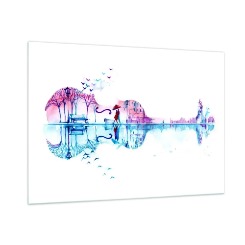 Quadro su vetro - Un paesaggio a forma di chitarra in stile acquerello - 100x70cm - Vi porto un cantico di pioggia - Decorazione murale moderna per soggiorno e camera da letto ARTTOR