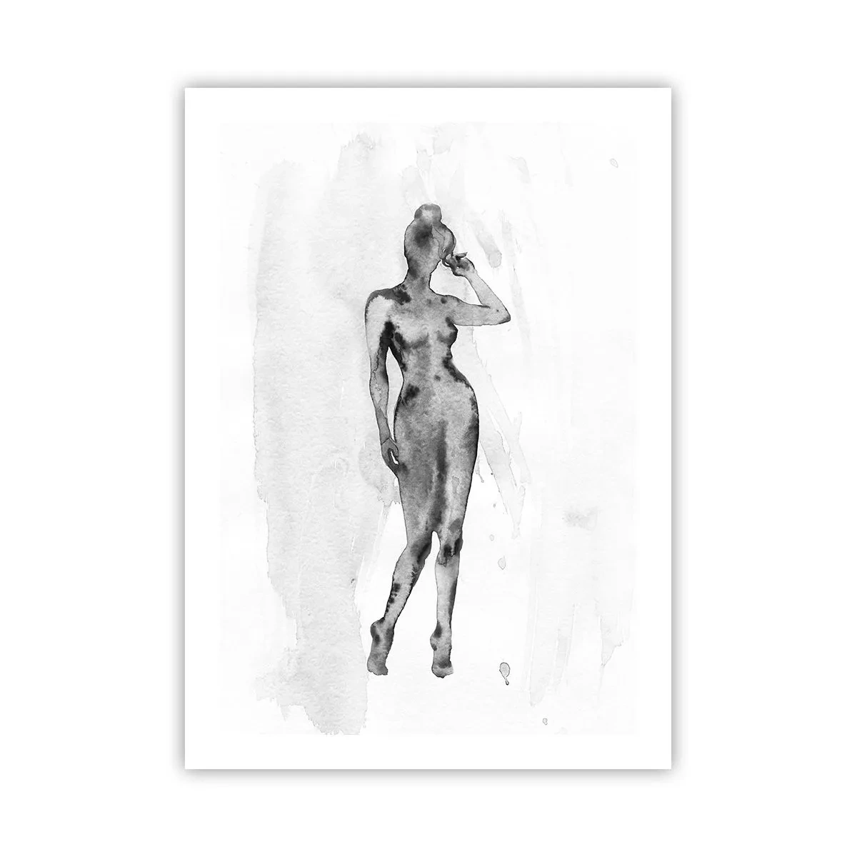 Poster - Silhouette di una donna in tecnica acquerello in bianco e nero - 50x70cm - Studio di ideale di bellezza - Decorazione murale moderna per soggiorno e camera da letto ARTTOR