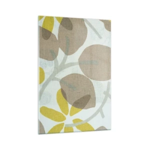 Quadro su vetro - Foglie astratte nei toni del beige e del giallo - 70x100cm - Composizione sotto al sole - Decorazione murale moderna per soggiorno e camera da letto ARTTOR
