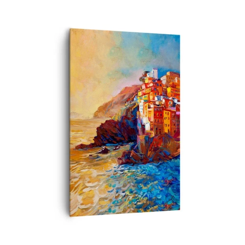 Quadro su tela - Stampe su Tela - Case colorate su una scogliera a picco sul mare - 80x120cm - Atmosfera italiana - Decorazione murale moderna per soggiorno e camera da letto ARTTOR