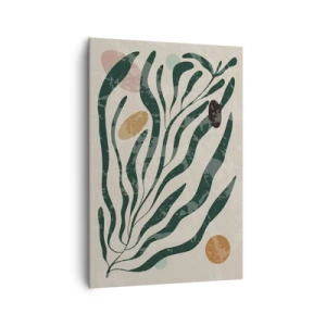 Quadro su tela - Stampe su Tela - Linee e forme organiche in verde e beige - 70x100cm - Tra il verde - Decorazione murale moderna per soggiorno e camera da letto ARTTOR