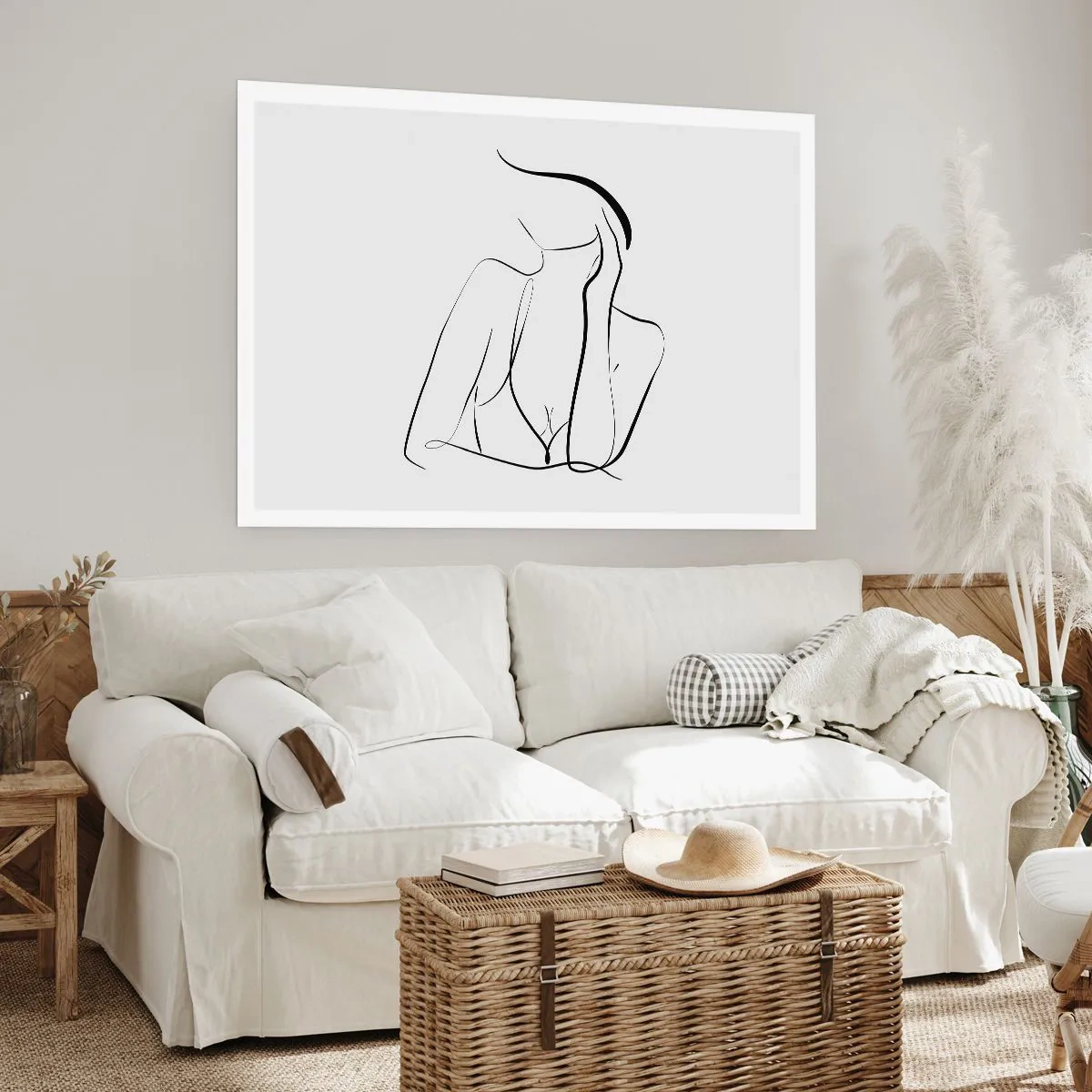 Poster - Uno schizzo delicato di una silhouette femminile in stile minimalista - 100x70cm - Sull'onda dei sogni - Decorazione murale moderna per soggiorno e camera da letto ARTTOR