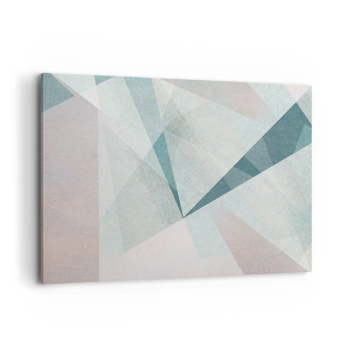 Quadro su tela - Stampe su Tela - Forme geometriche in tonalità pastello di blu e grigio - 120x80cm - Con calma ma dinamicamente - Decorazione murale moderna per soggiorno e camera da letto ARTTOR