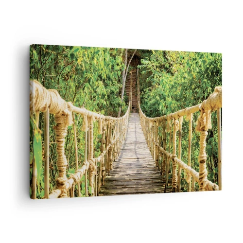 Quadro su tela - Stampe su Tela - Un ponte sospeso in una foresta tropicale ricca di vegetazione - 70x50cm - Sospeso nel verde - Decorazione murale moderna per soggiorno e camera da letto ARTTOR