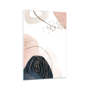 Quadro su vetro - Forme astratte nei toni del beige e del blu navy con dettagli dorati - 70x100cm - Tutto scorre - Decorazione murale moderna per soggiorno e camera da letto ARTTOR