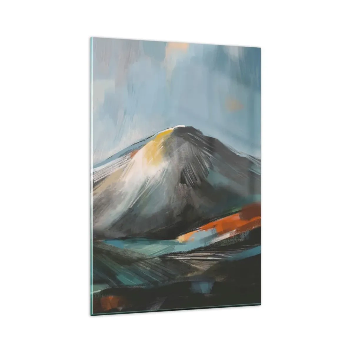 Quadro su vetro - Paesaggio montano astratto in tonalità calde - 80x120cm - Aspri e belli - Decorazione murale moderna per soggiorno e camera da letto ARTTOR