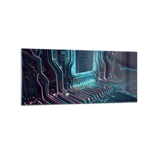 Quadro su vetro - Circuito stampato tecnologico con tracce illuminate - 120x50cm - Sto pensando qualcosa... - Decorazione murale moderna per soggiorno e camera da letto ARTTOR