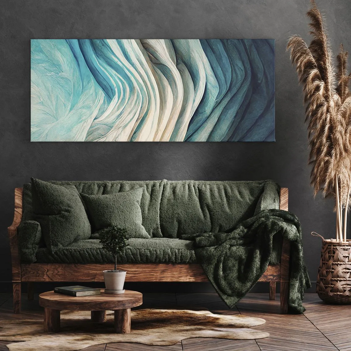 Quadro su tela - Stampe su Tela - Onde dinamiche nelle tonalità del blu e del bianco - 160x50cm - Blu insaziabile - Decorazione murale moderna per soggiorno e camera da letto ARTTOR