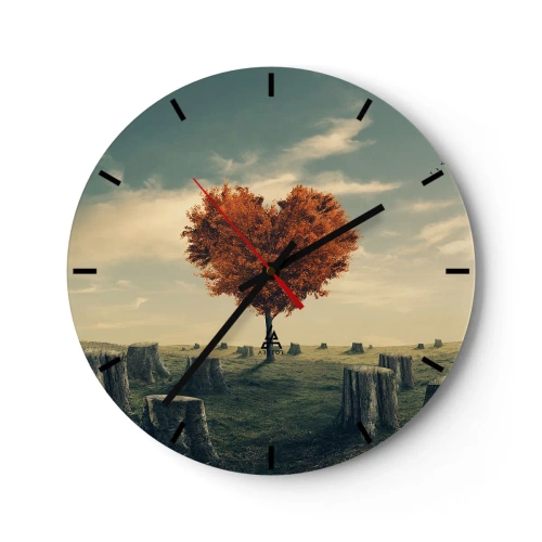 Orologio da parete - Orologio in Vetro - Un albero a forma di cuore circondato da tronchi contro il cielo - 30x30cm - C'è sempre speranza - Decorazione murale moderna per soggiorno, cucina e camera da letto ARTTOR