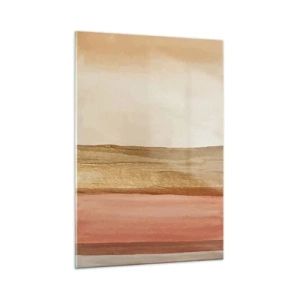 Quadro su vetro - Strisce astratte nelle calde tonalità del beige e dell'oro - 50x70cm - Composizione verticale - Decorazione murale moderna per soggiorno e camera da letto ARTTOR