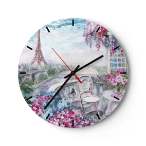 Orologio da parete - Orologio in Vetro - Vista pittoresca della Torre Eiffel dalla terrazza fiorita - 30x30cm - Bellissimo qui a maggio - Decorazione murale moderna per soggiorno, cucina e camera da letto ARTTOR