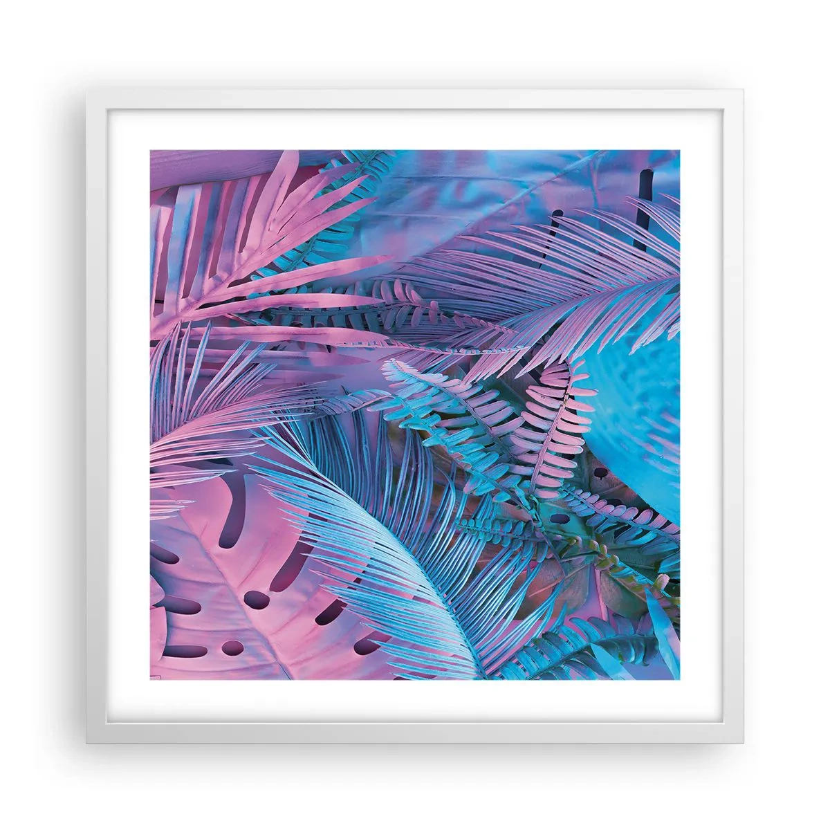 Poster in cornice bianca - Tropici in rosa e blu - 50x50 cm