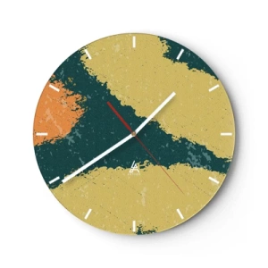 Orologio da parete - Orologio in Vetro - Punti artistici nei toni del verde, beige e arancione - 30x30cm - Astrazione: movimento lento - Decorazione murale moderna per soggiorno, cucina e camera da letto ARTTOR