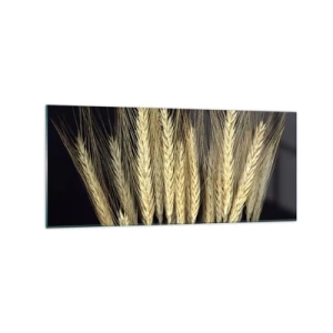 Quadro su vetro - Spighe di grano su sfondo nero in stile rustico - 120x50cm - Magia rustica - Decorazione murale moderna per soggiorno e camera da letto ARTTOR