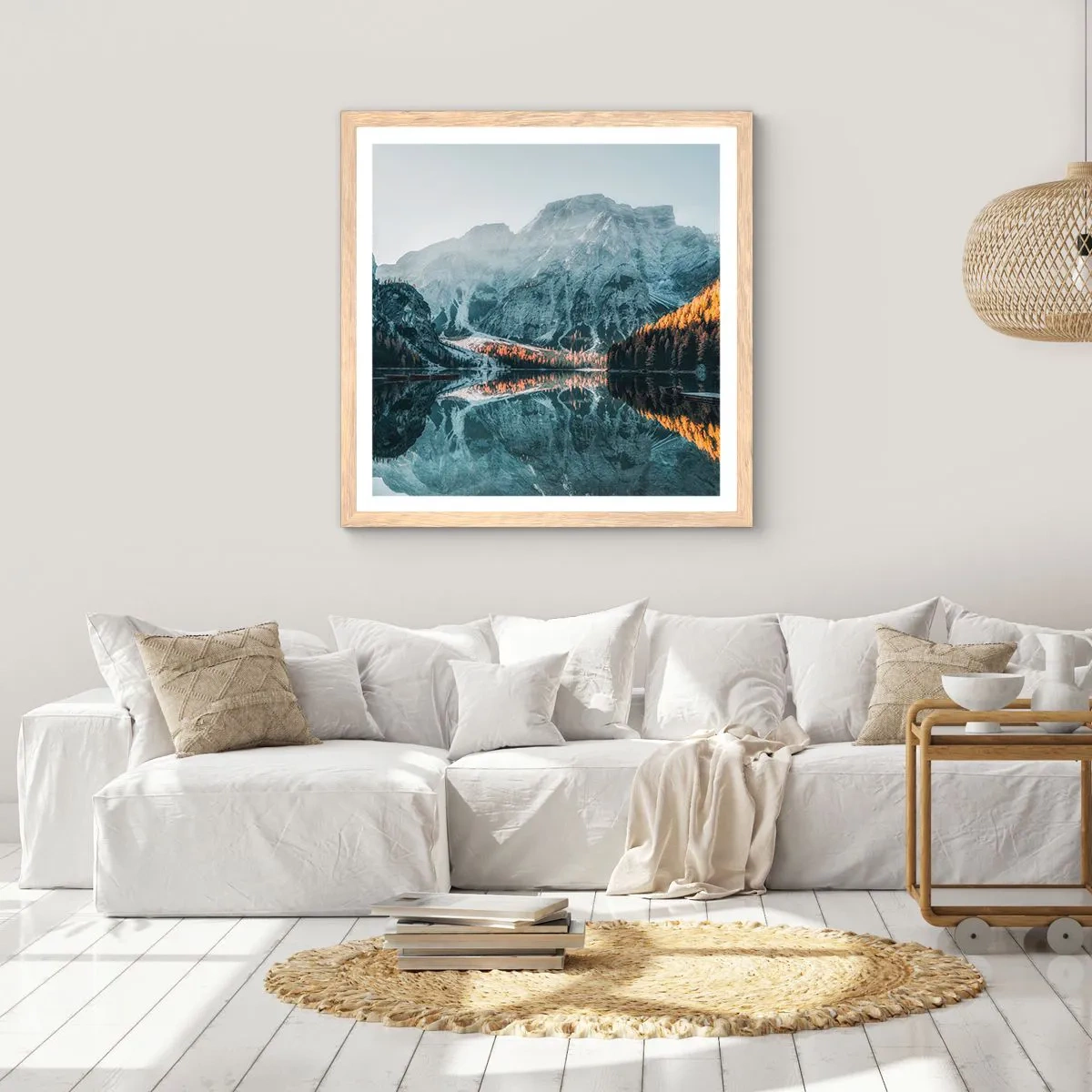 Poster in cornice rovere chiaro - Paesaggio allo specchio - 40x40 cm