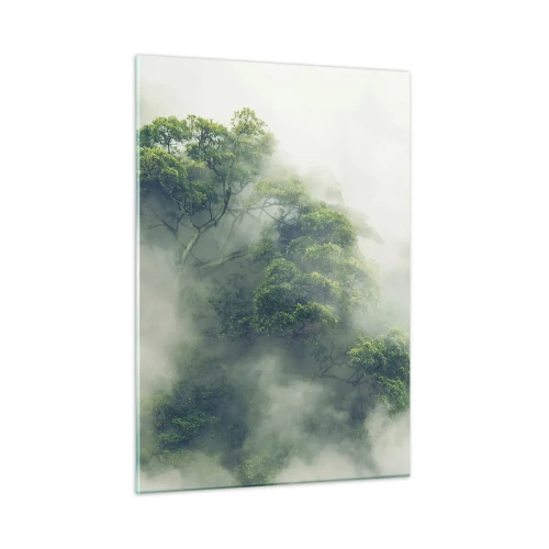 Quadro su vetro - Alberi della foresta tropicale che emergono dalla fitta nebbia - 50x70cm - Avvolti dalla nebbia - Decorazione murale moderna per soggiorno e camera da letto ARTTOR