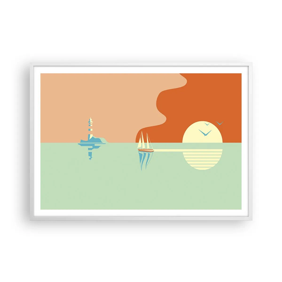 Poster in cornice bianca - Ideale paesaggio marittimo - 100x70 cm