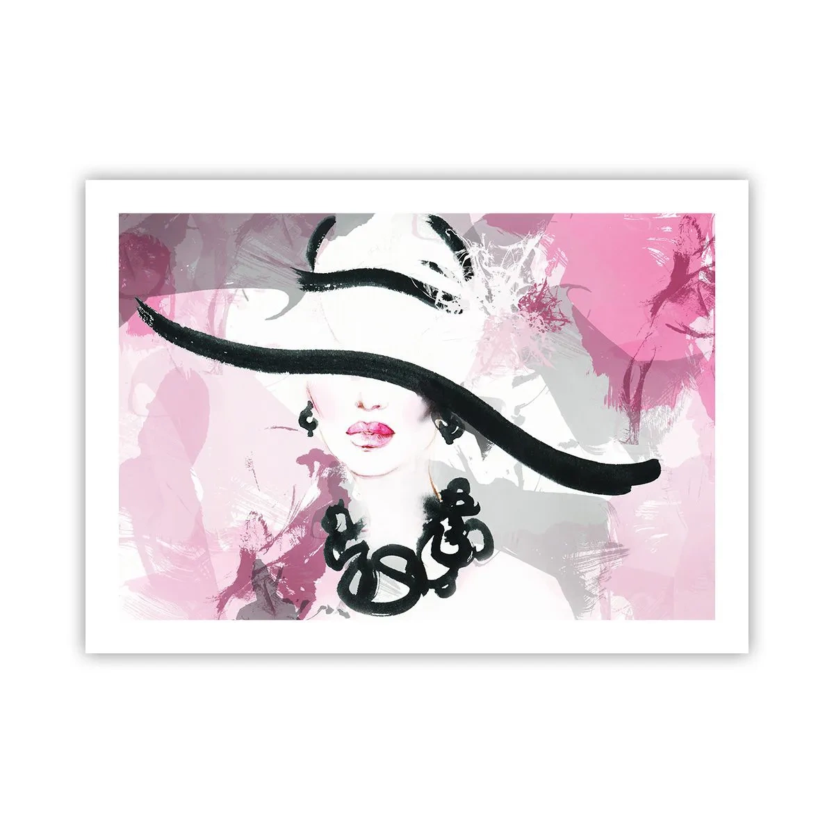 Poster - Ritratto di donna in nero e rosa - 70x50 cm